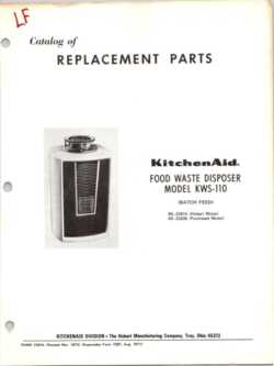 1973 KitchenAid Hobart Food Waste Disposer Replacement Parts Catalog KWS-110