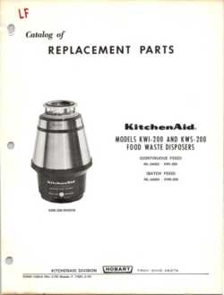 1979 KitchenAid Hobart Food Waste Disposers Replacement Parts Catalog