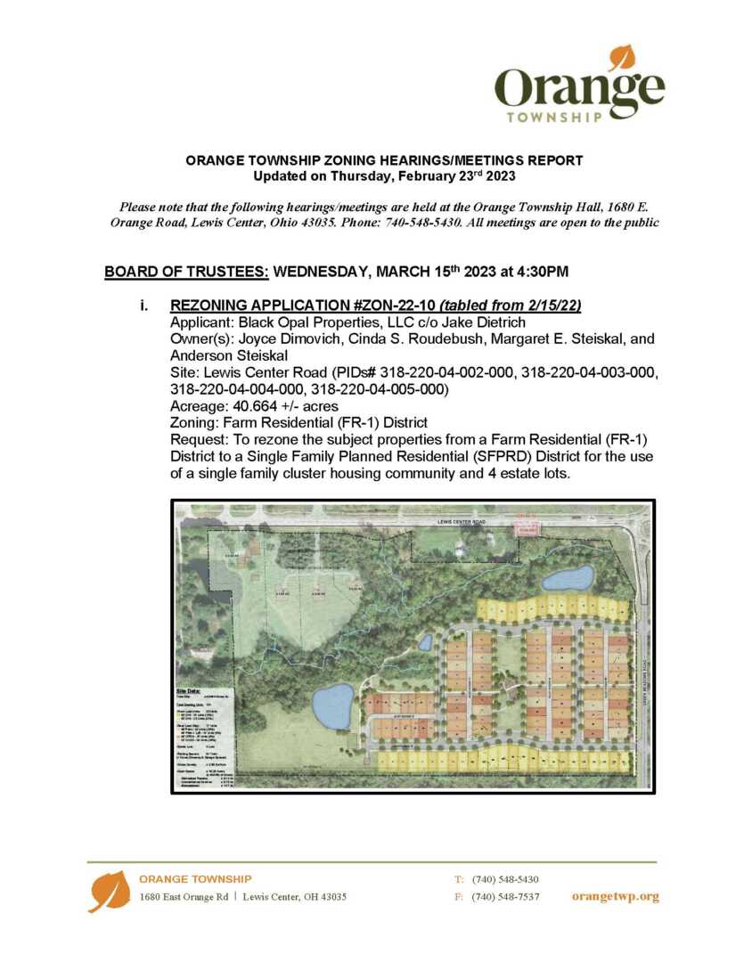 2023.03.15, 430PM Board of Trustees Zoning Hearing Orange Township