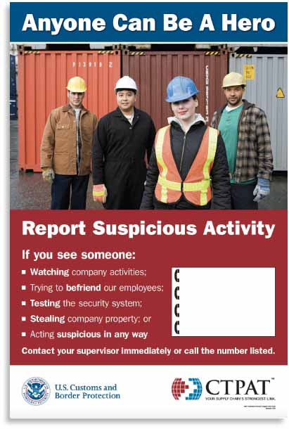 CTPAT Report Suspicious Activity poster