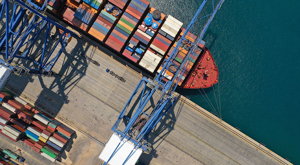 Aerial top down ultra wide photo of industrial cargo container s default