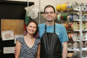 Matt with Hattie Larlham Job Coach Grace Ebner at Honeymoon Grill