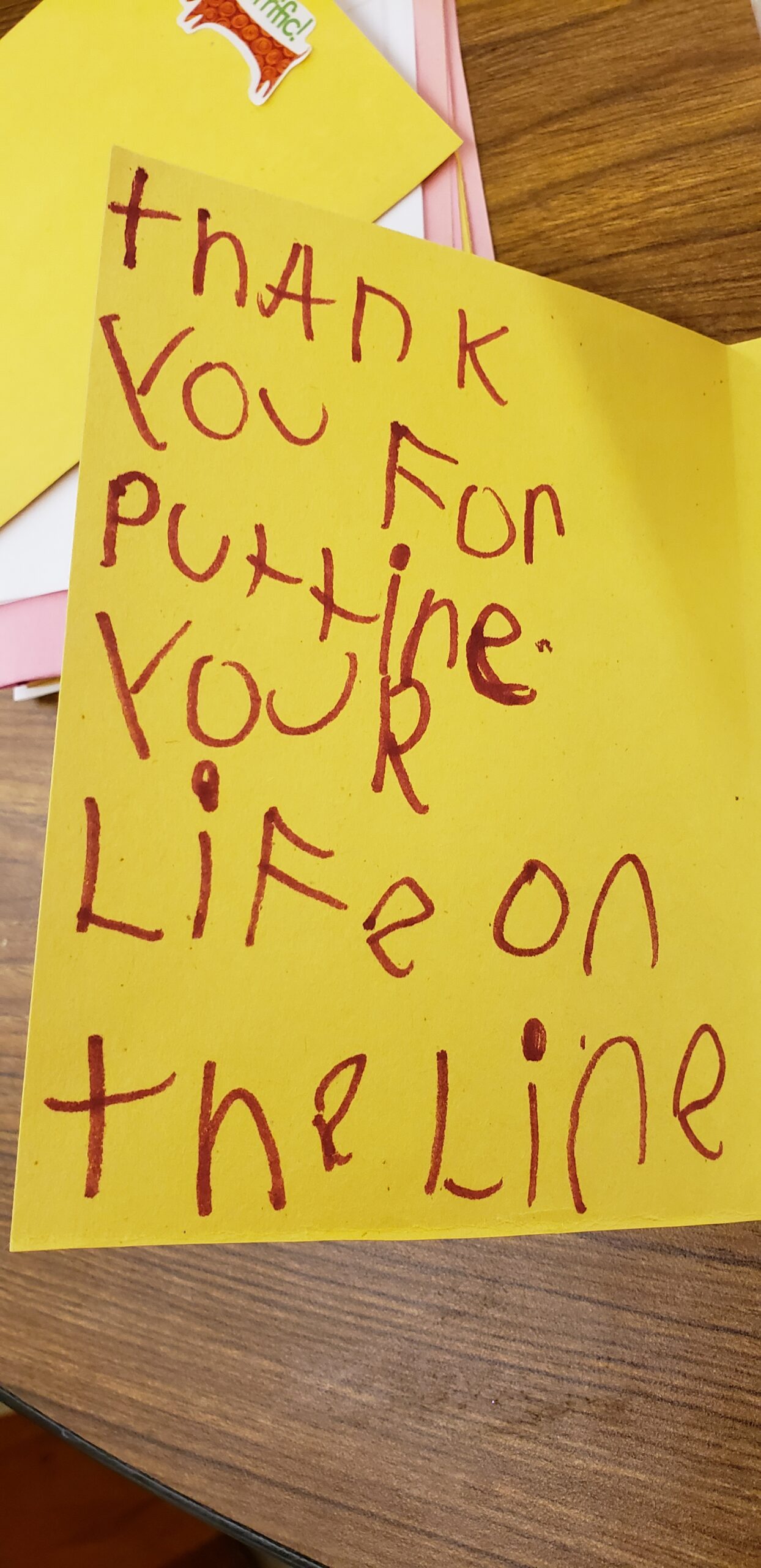 Thank you note to DSPs from a child