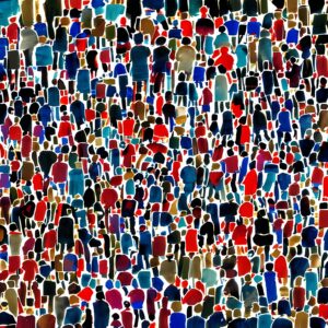 abstract illustration of large crowd people with different colors and shapes