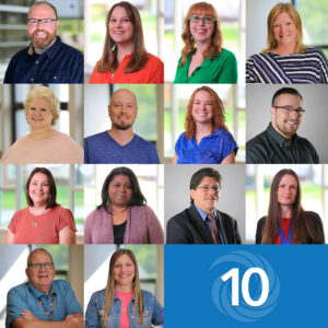 Collage of 10 year service award recipients.