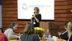 Summit DD staff member presenting to a group