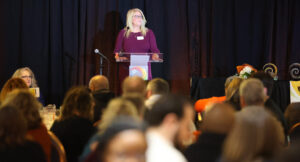 Superintendent Lisa Kamlowsky speaking at the Awards Celebration.