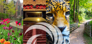 Spring Activity Collage featuring Stan Hywet, Akron Civic, Akron Zoo and Summit Metro Parks.