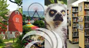 Collage of Summer Activities, including Summit Metro Parks, Cedar Point, Akron Zoo, and Akron Library.