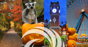 Collage of fall activities, depicting the metro parks, the zoo, cedar point and more.
