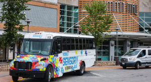 An individual exploring tech options at the tech expo.