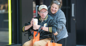 An individual exploring tech options at the tech expo.