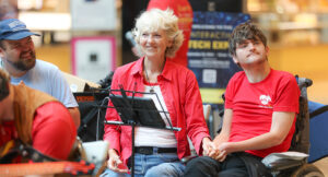 An individual exploring tech options at the tech expo.