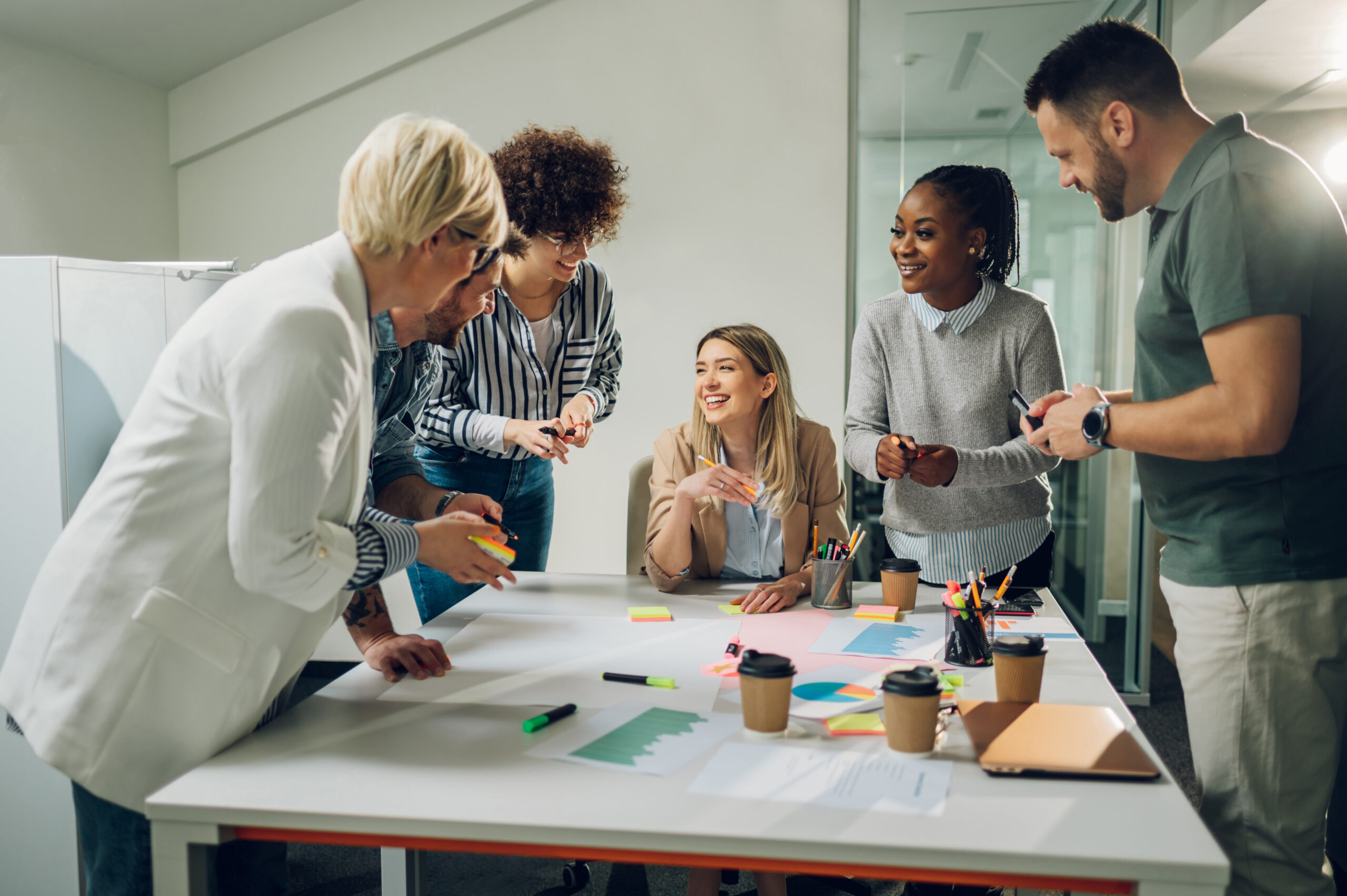 Multiracial business team on a meeting in a modern bright office