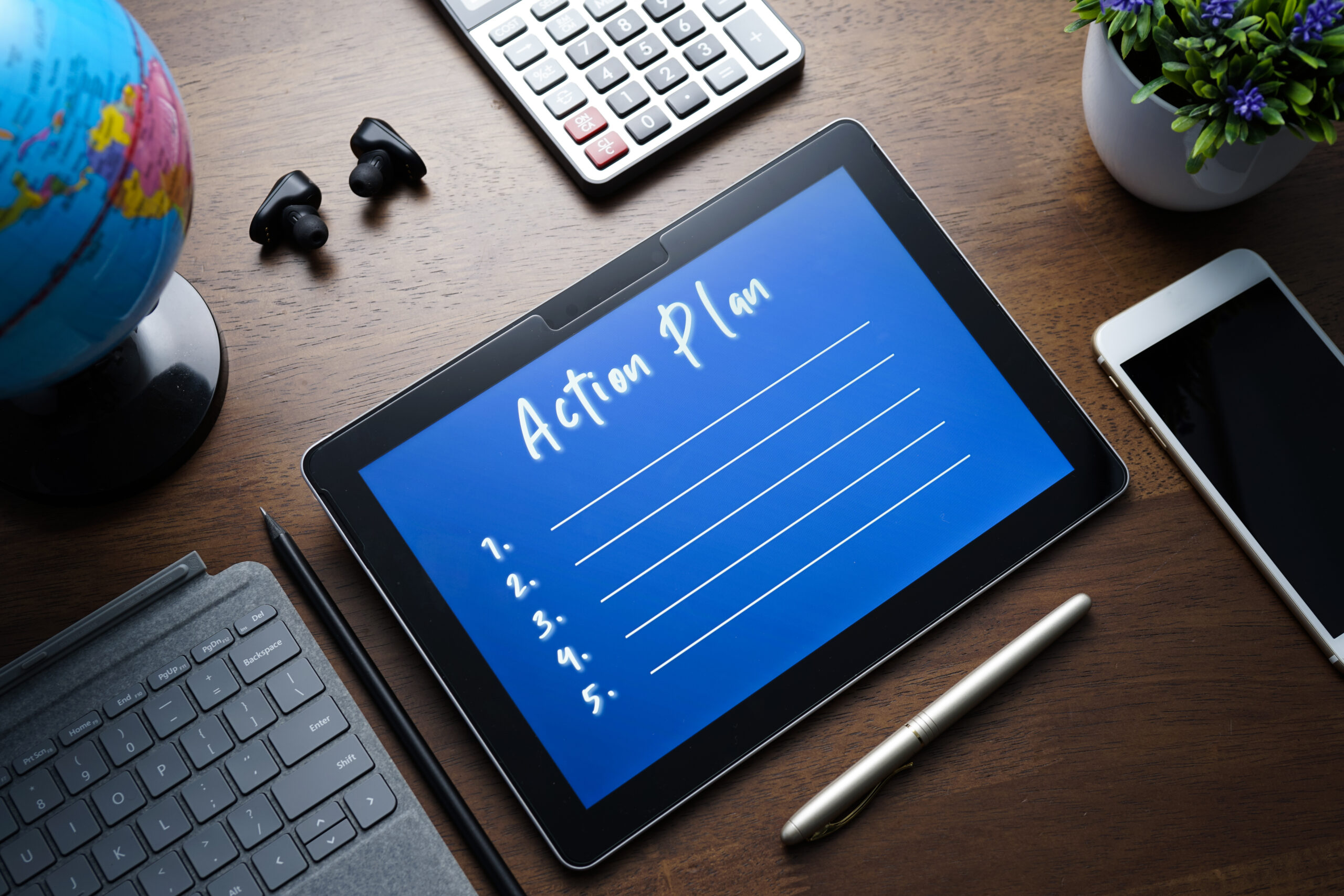 Business concept – Action Plan list write on PC tablet