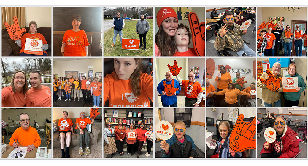 Collage of community members wearing orange to celebrate Inclusion Day.