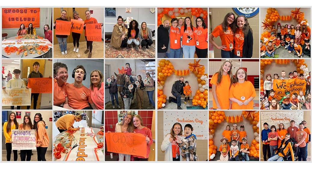 Collage of community members wearing orange to celebrate Inclusion Day.
