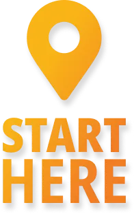 Yellow-orange graphic of starting marker with the words Start Here underneath