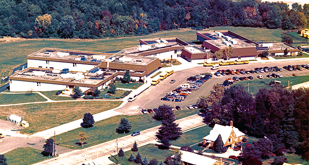 Historical photo of the original Summit DD Weaver School in Tallmadge, OH (cir. 1970)