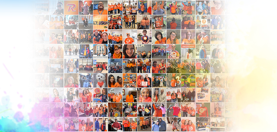 Large collage of Summit county residents, businesses and organizations wearing orange in celebration of Inclusion Day.