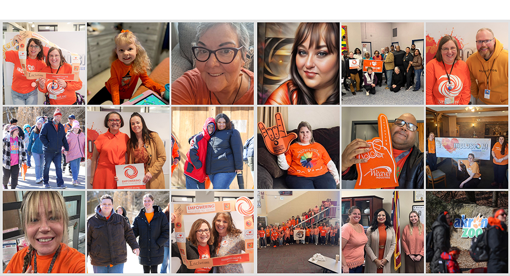 Large collage of Summit county residents, businesses and organizations wearing orange in celebration of Inclusion Day.