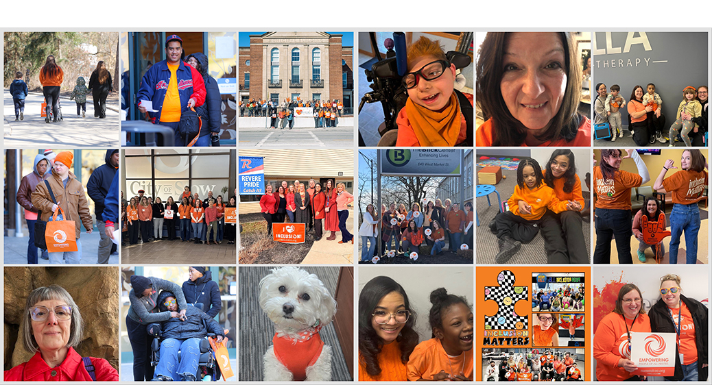 Large collage of Summit county residents, businesses and organizations wearing orange in celebration of Inclusion Day.