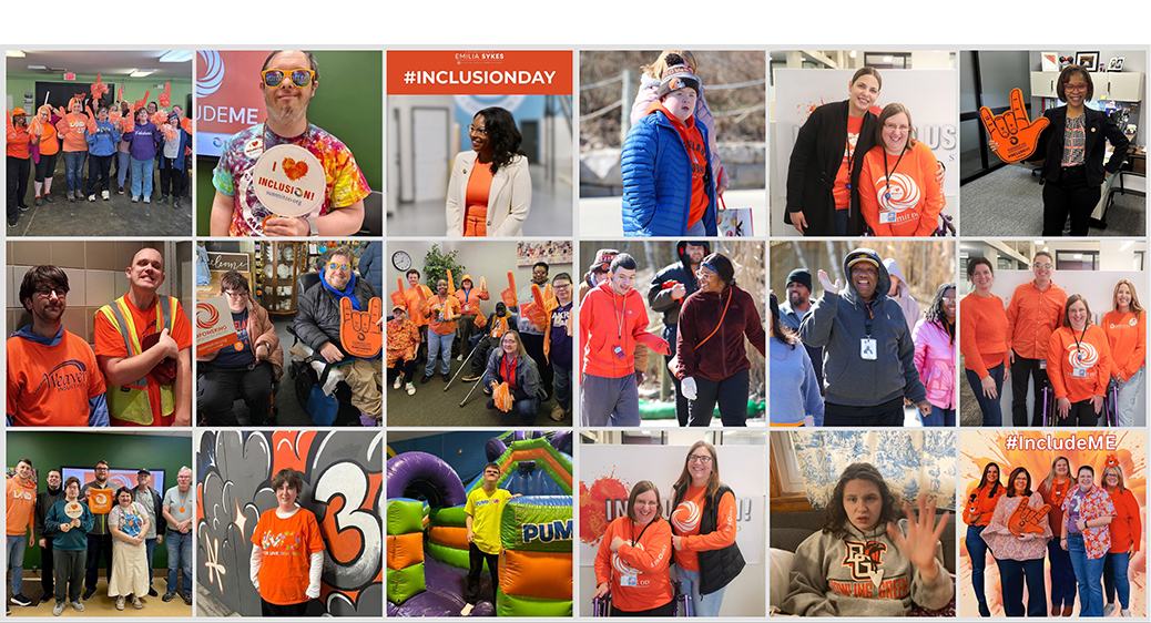 Large collage of Summit county residents, businesses and organizations wearing orange in celebration of Inclusion Day.