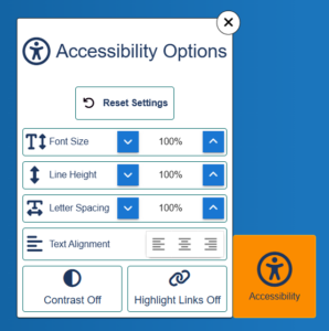 Image of the Accessibility Tool feature on SummitDD.org that lets users adjust text and visuals on the website.