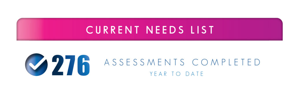 Headline reads: Current Need List. Graphic text reads: 276 Assessments completed, year to date.