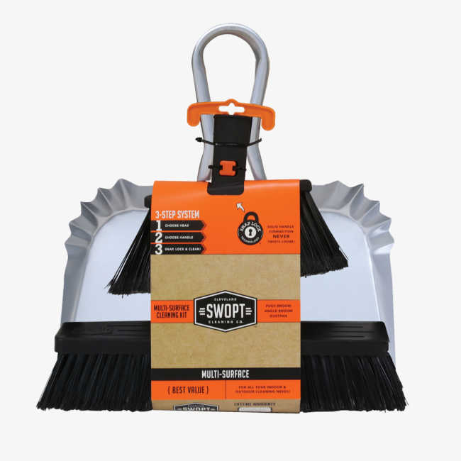 SWOPT Indoor Cleaning Kit – Dust Mop, Cotton Mop, Angle Broom & Handles – All-in-One System With Lifetime Warranty