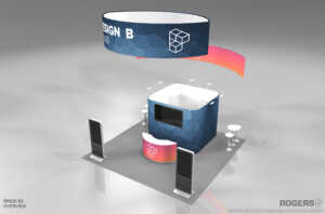 This is a overview of our RRE20-B2 20x20 island booth which is a part of Rogers Rental Exhibit Program