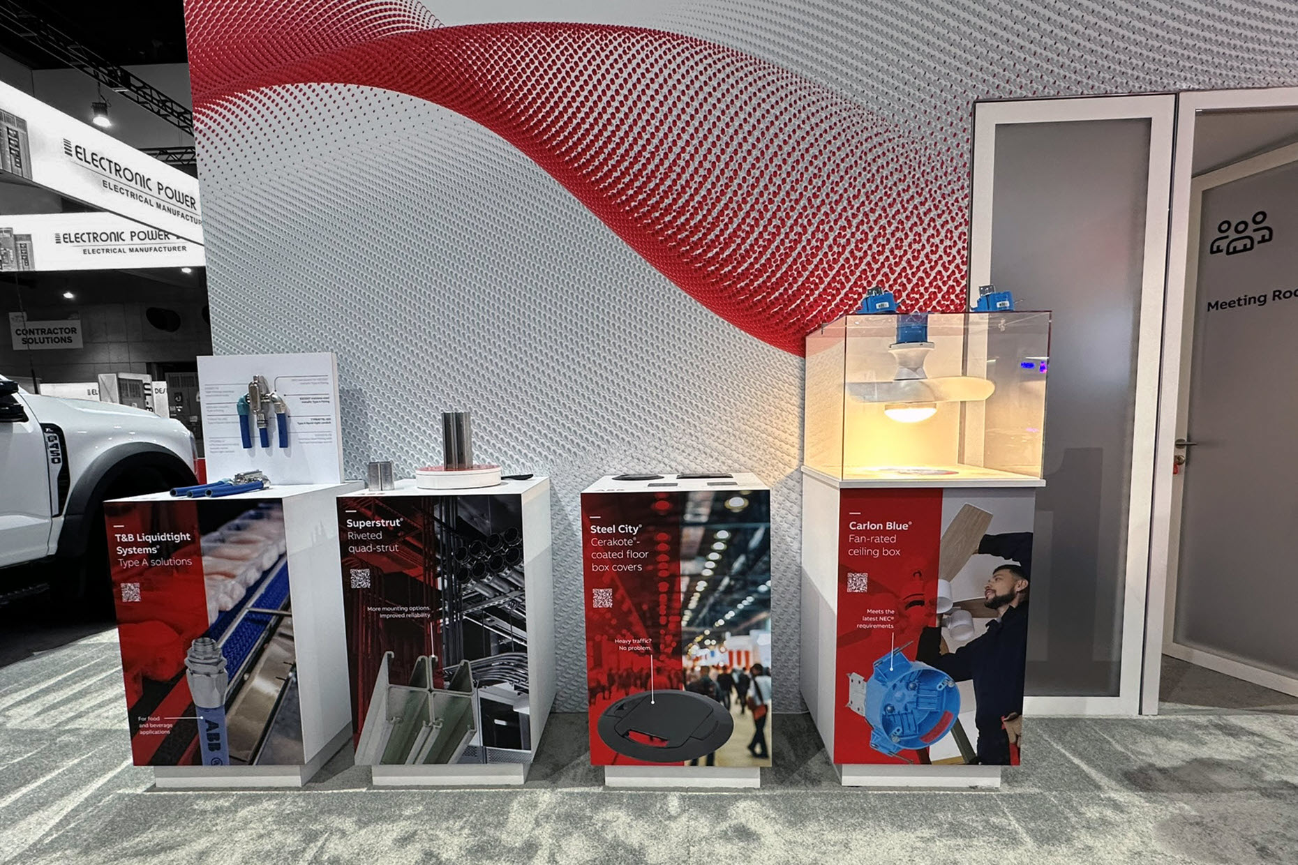 Product demo displays at a trade show