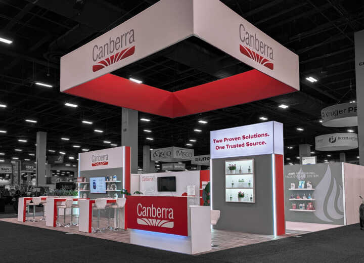 Custom trade show booth island exhibit for Canberra at ISSA 2025
