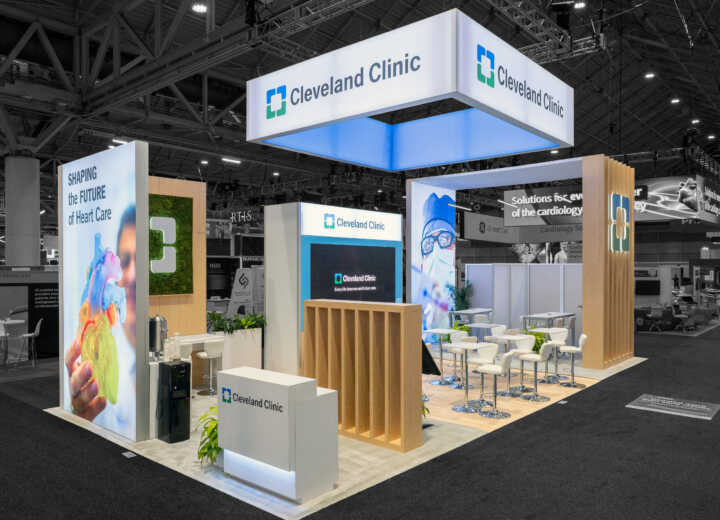 Custom island exhibit for Cleveland Clinic at ACC American College of Cardiology 2026 ACC.26