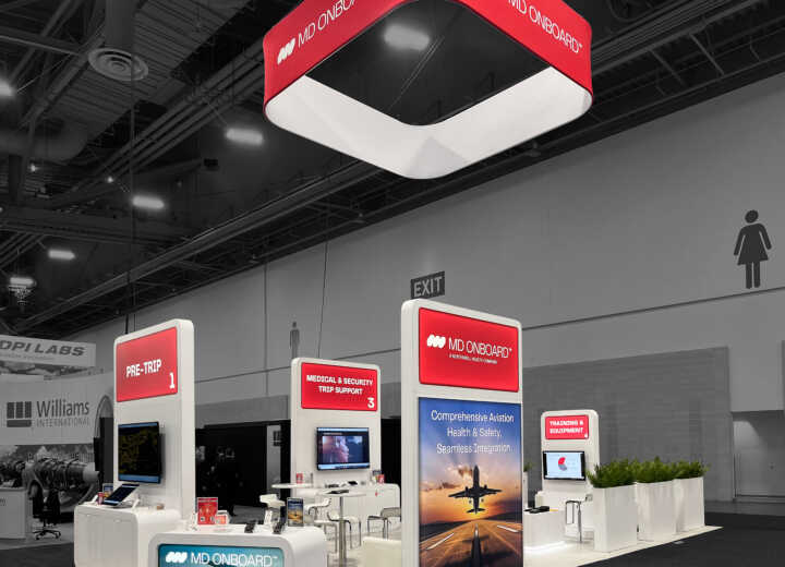 Custom island exhibit for MD Onboard at NBAA-BACE 2025