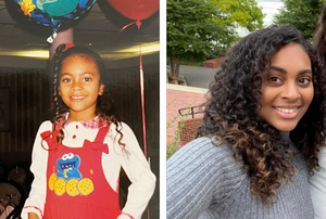 Jessica Oliveira-Ametepeh as a young person and as an adult