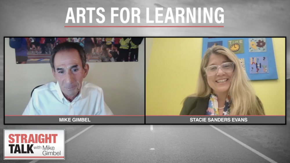 Screenshot of Mike Gimbel and Stacie Sanders Evans speaking on Straight Talk about the Summer Arts for Learning Academy.