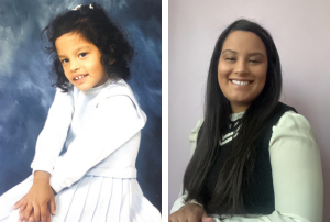 Alexandra Reyes as a child and as an adult