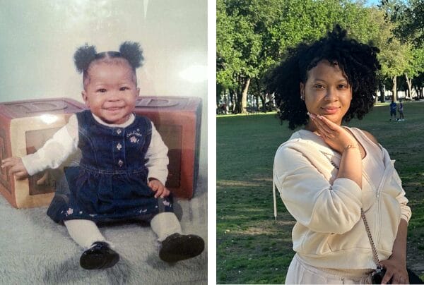 Samina Clark as a child and as an adult
