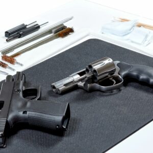 Firearm cleaning on a workbench