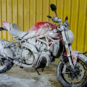 motorcycle being washed