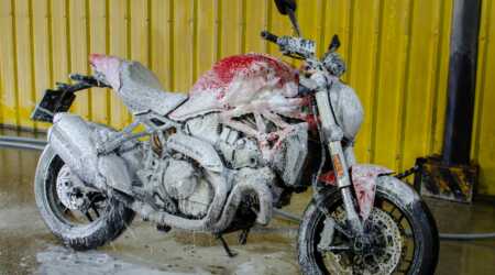 motorcycle being washed