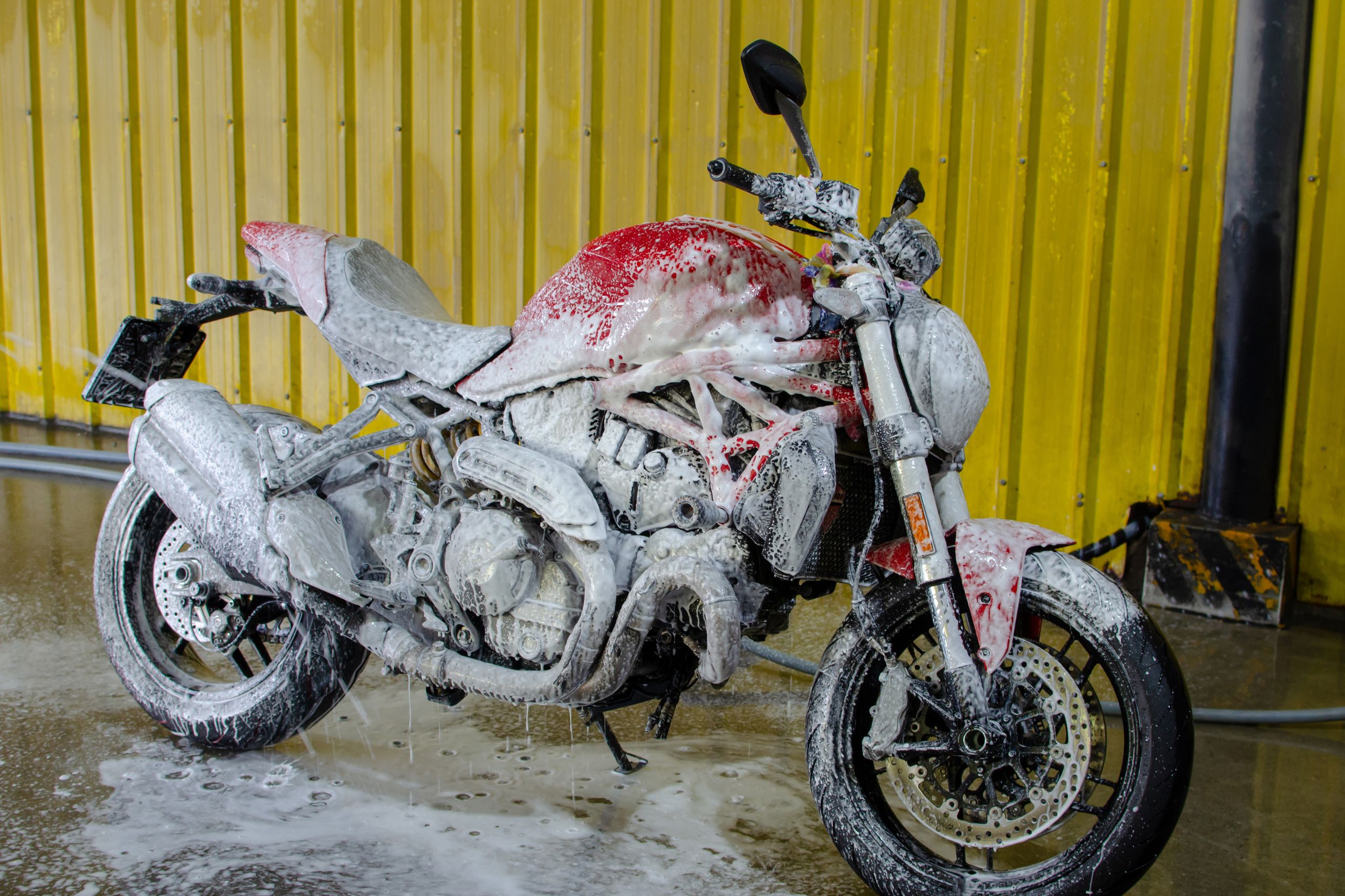 motorcycle being washed