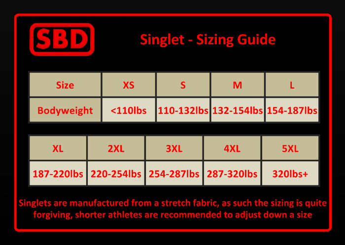 sbd singlet singlet sizing chart