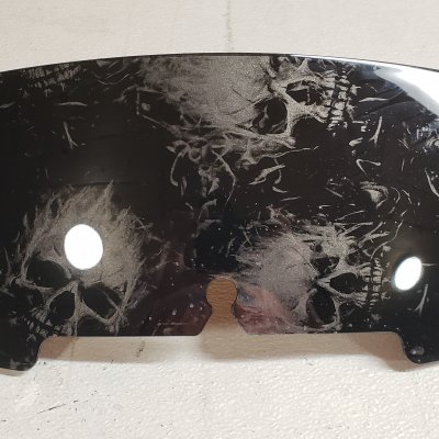 4.5" 96-13, Flaming Skulls, Dark Charcoal Silver, GLOSS