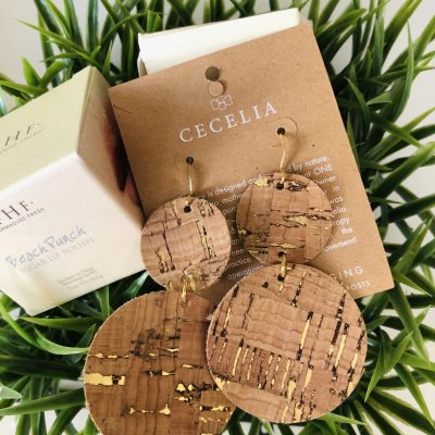 Double Leather Golden Cork Earrings