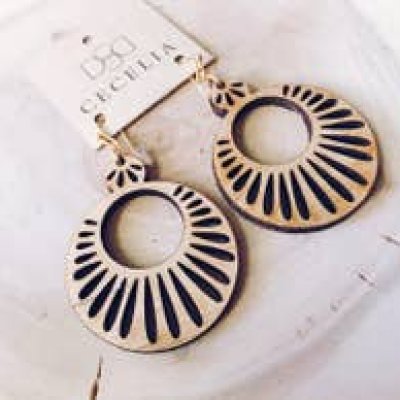 Tiered Wood Sunburst Earrings