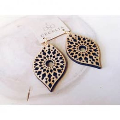 Feather Wood Mandala Earrings