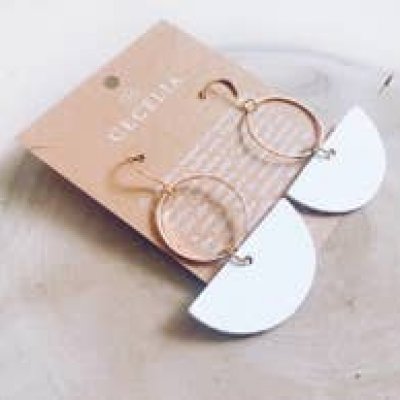 Geometric Leather Granite Grey Earrings