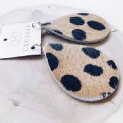 Large Leather Teardrop Leopard Earrings